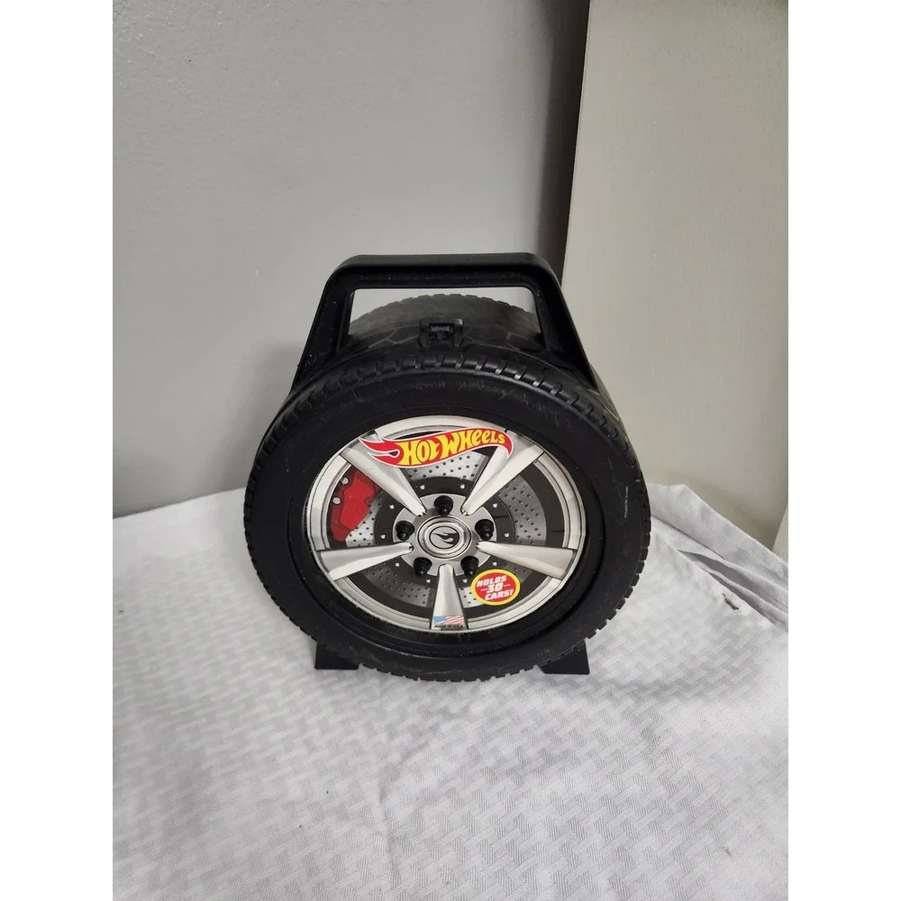 Hot Wheels Tire Carrying Case Holds 30 Cars Black Plastic Storage Travel Handle